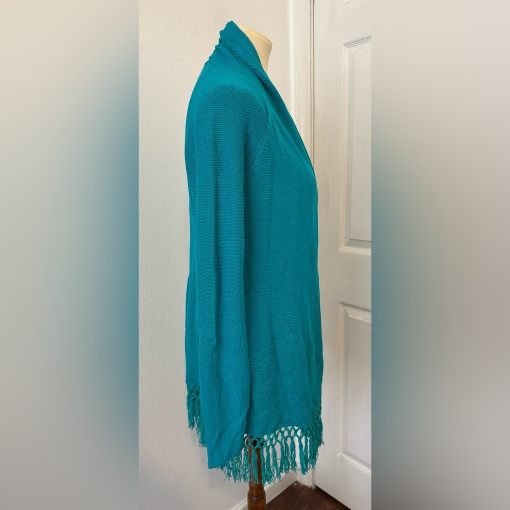 Lilly Pulitzer Maldives Green Tatum Long Cardigan Fringe Hem Cotton Coastal Sml - Picture 4 of 12